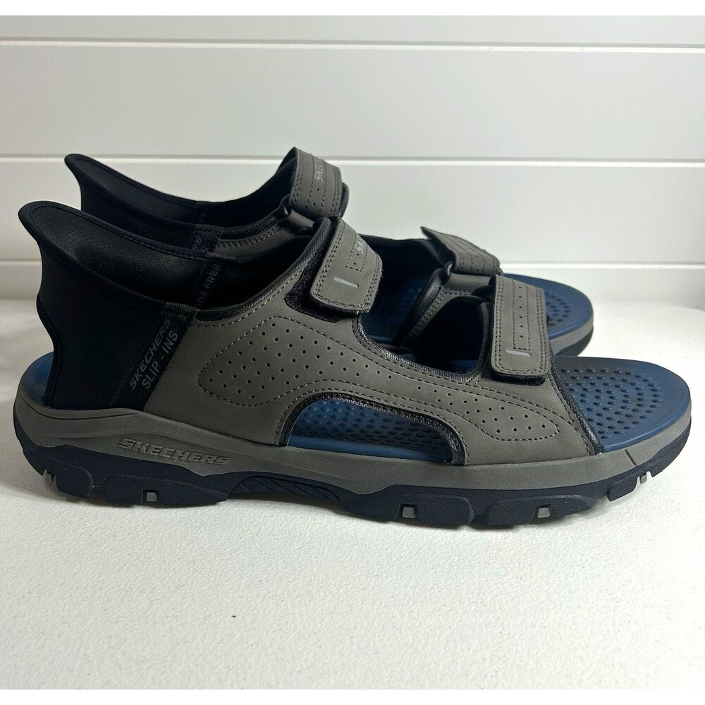 Skechers Slip-ins Mens US 13 Hands Free Hook & Loop Sandals Gray Blue Black